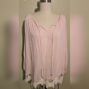 Kori America Blush Pink Blouse W/ Lace Trim Size Large